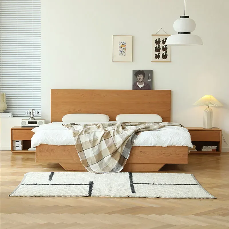 Nordic simple solid wood  suspended storage bed, storage double black walnut air pressure box bed