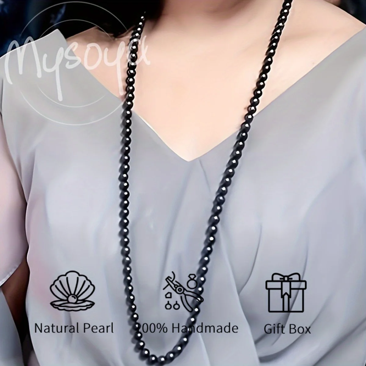 

MYSOYA 8-9mm Black Freshwater Pearl Necklace Multiple Sizes Gift Box Perfect Gift For Wedding Birthday Christmas Valentines Day