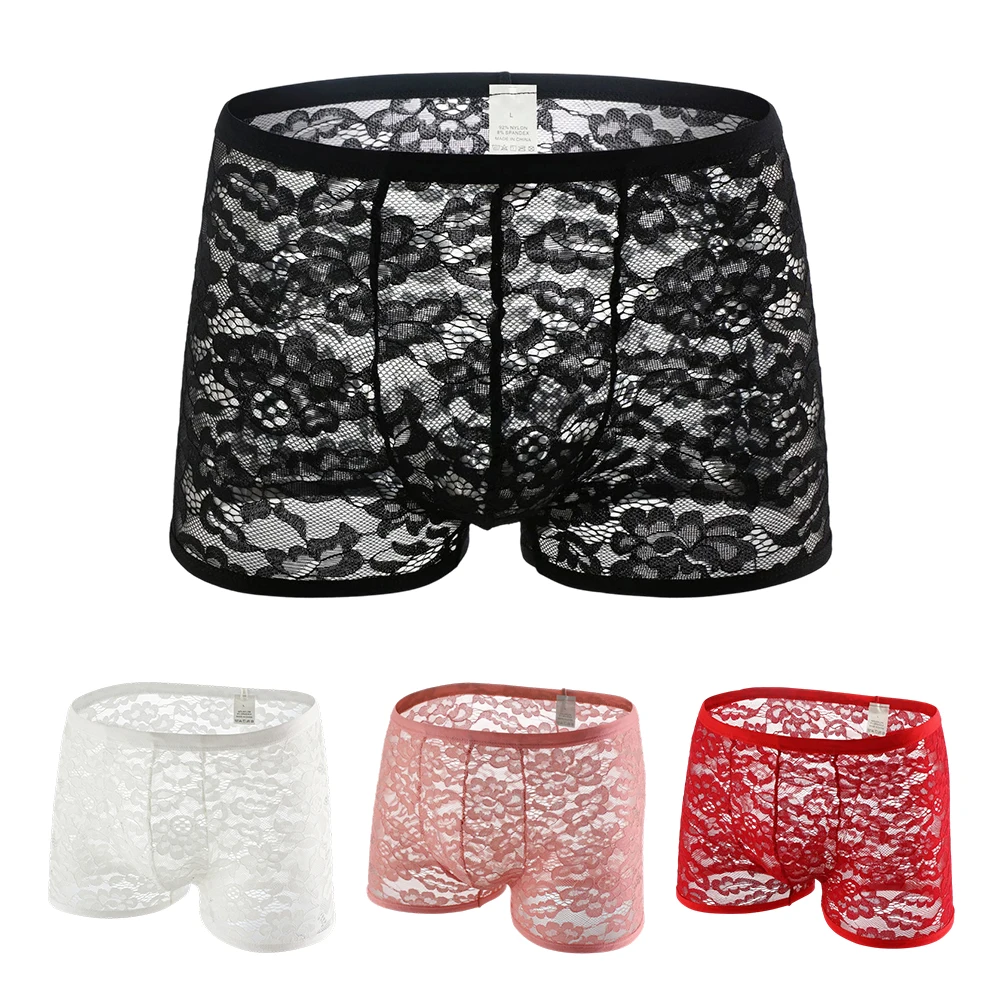 

Мужские кружевные прозрачные трусы-боксеры с U-образным вырезом, сетчатые, дышащие, для подростков и молодежи