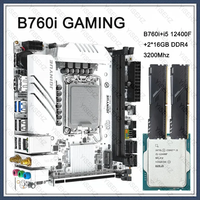 JGINYUE B760i Itx GAMING Комплект материнской платы с I5 12400F LGA1700 2*16 ГБ Поддержка DDR4 2*NVME M.2 4*SATA3.0 3*USB3.2 2.5G Lan
