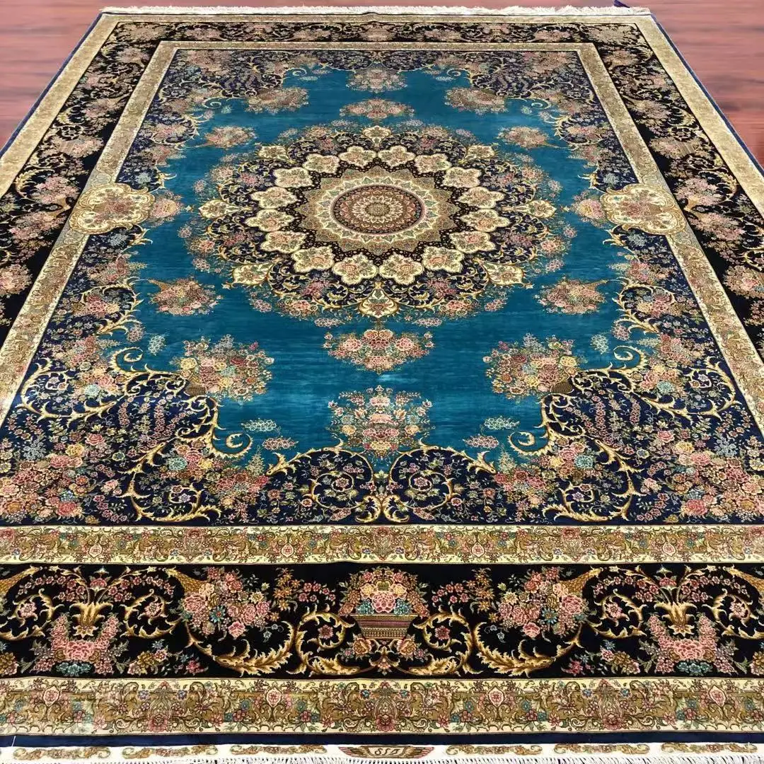 Silk Rug Oriental Classic Medallion Persian Design Hand Woven Bedroom Carpet Size 9'x12'