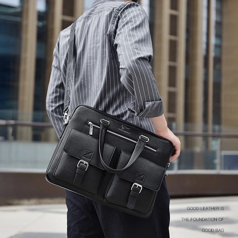 Pu Lederen Aktetas Executive Mannen Luxe 15.6 Inch Laptop Vintage Document Handtas Schouder Kantoor Zakelijke Mannelijke Messenger Bag