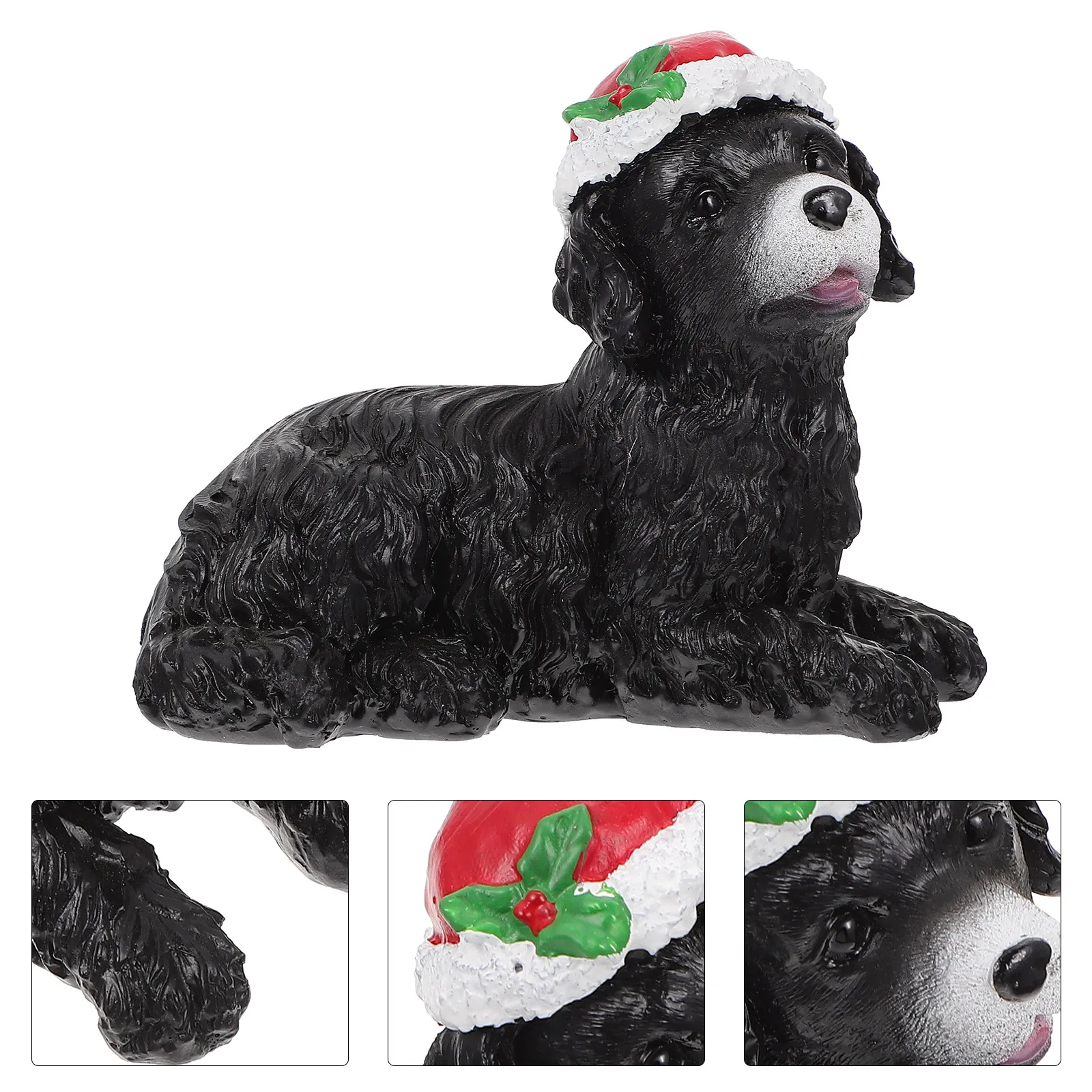 

1Pcs Resin Christmas Ornament Little Dog Statue Christmas Hat Decor Creative Xmas Party Miniature Dog Figure Perfect for Micro