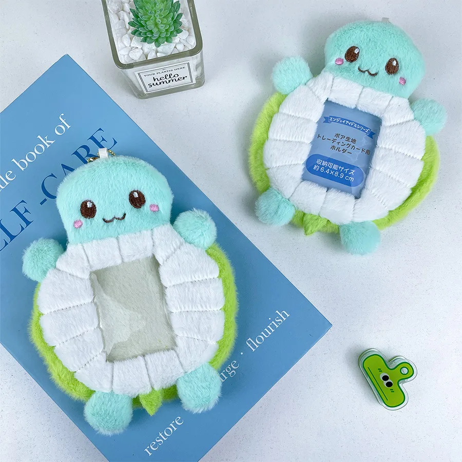 Cute cartoon little turtle photo card holder Korea idol turtle doll girl cute key chain ID credit protection stationery ornament