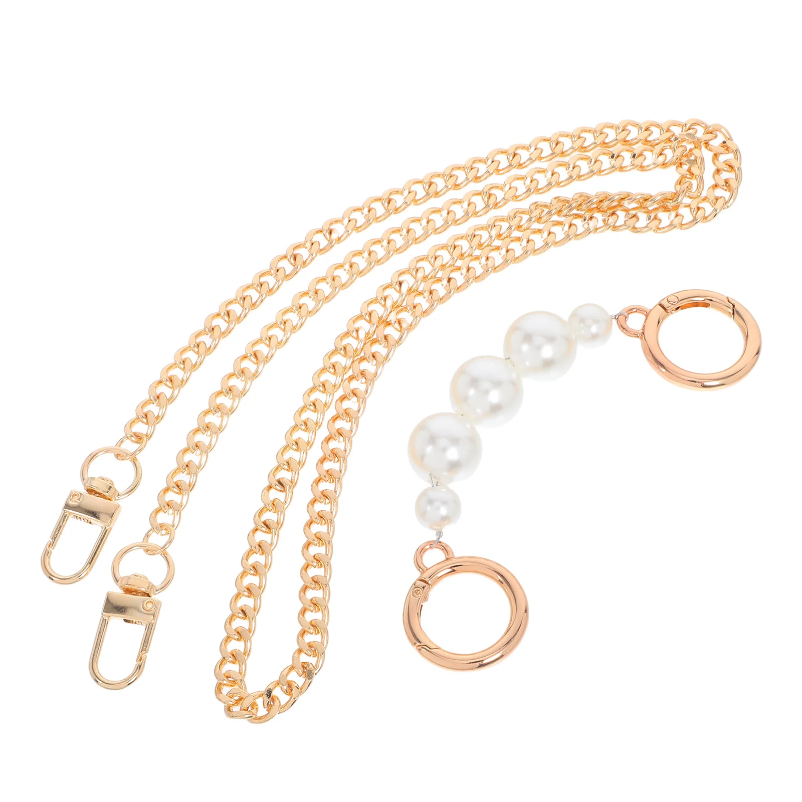 

2Pcs Gold Metal Faux Pearl Purse Strap Detachable Chain Extender Handbag Crossbody Clutch Beaded Bag Chain Purse Strap Extender