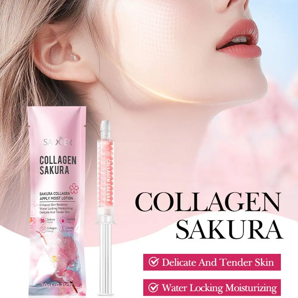 

Сакура Коллагеновая эссенция для лица - 10 г Антивозрастной увлажняющий, исчезающий тонкие линии, осветляющий укрепляющий уход за кожей