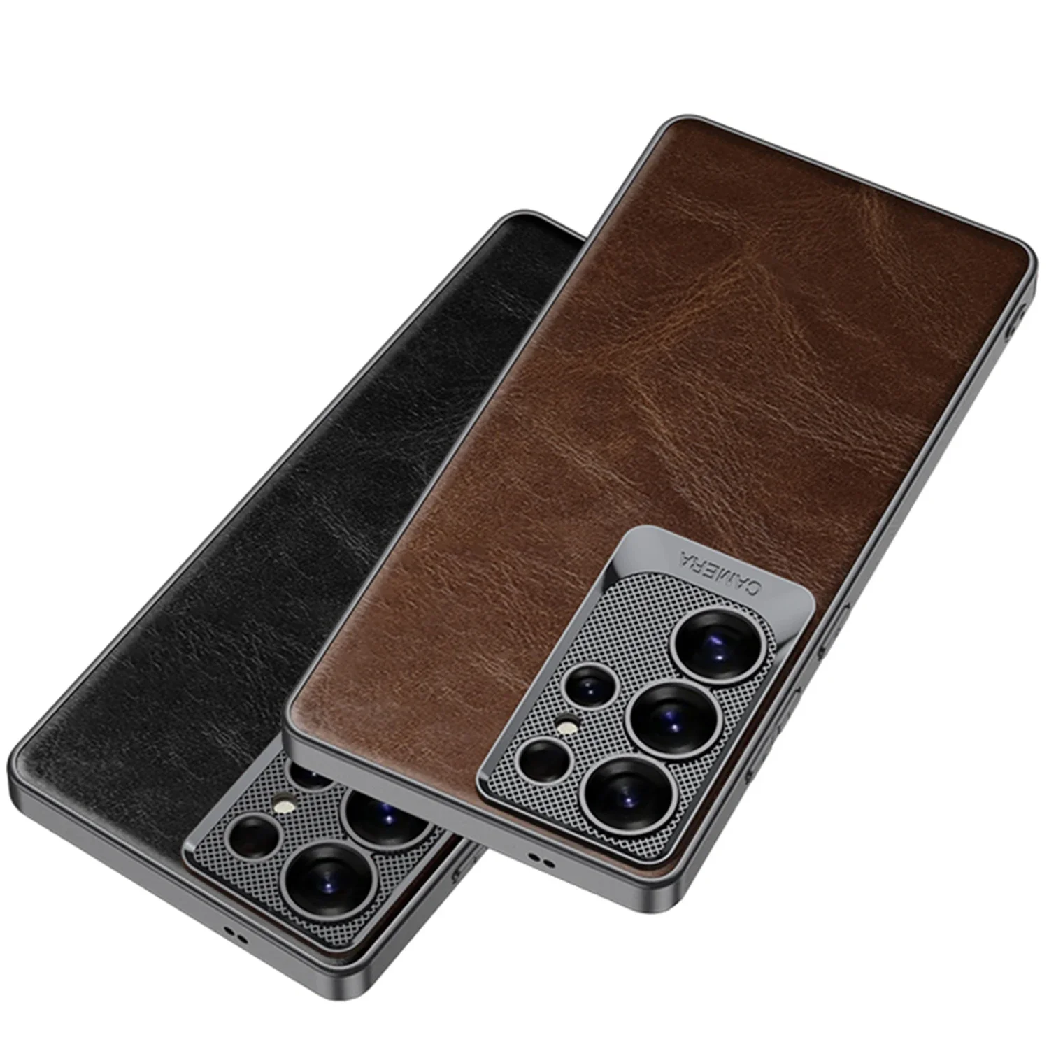 For Samsung Galaxy S25 Ultra Case Business Plain Leather Plating Camera Protective Slim Hard Cover for Galaxy S25 S24 Ultra Case