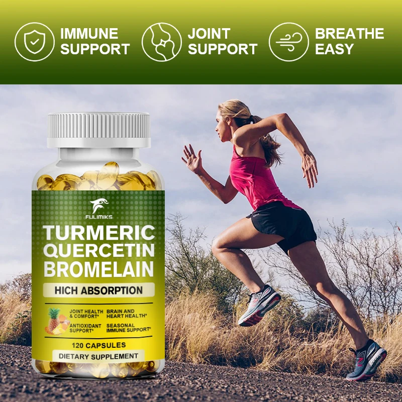 Turmeric Curcumin, Quercetin, Bromelain and Black Pepper, Antioxidant, Immune Support and Joint Support Supplement Capsules