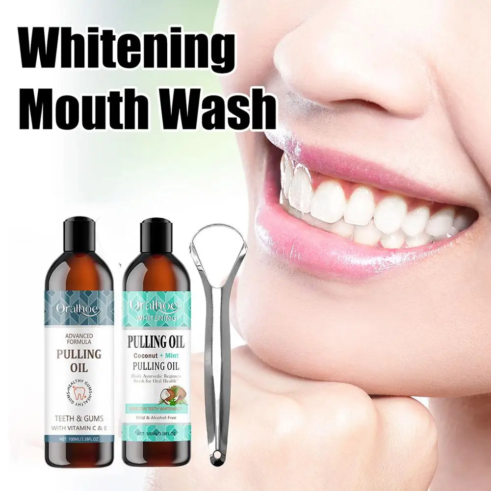 100ML Coconut Mint Pulling Oil Mouthwash Alcohol-free Whitening Breath Tongue Teeth Health Care Fresh Scraper Mouth Health Care