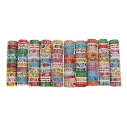 10pcs Adhesive Sticker 250x1.5cm DIY Washi Tape Cartoon Pattern Decorative Craft for Gift Wrapping Scrapbook School Supplies