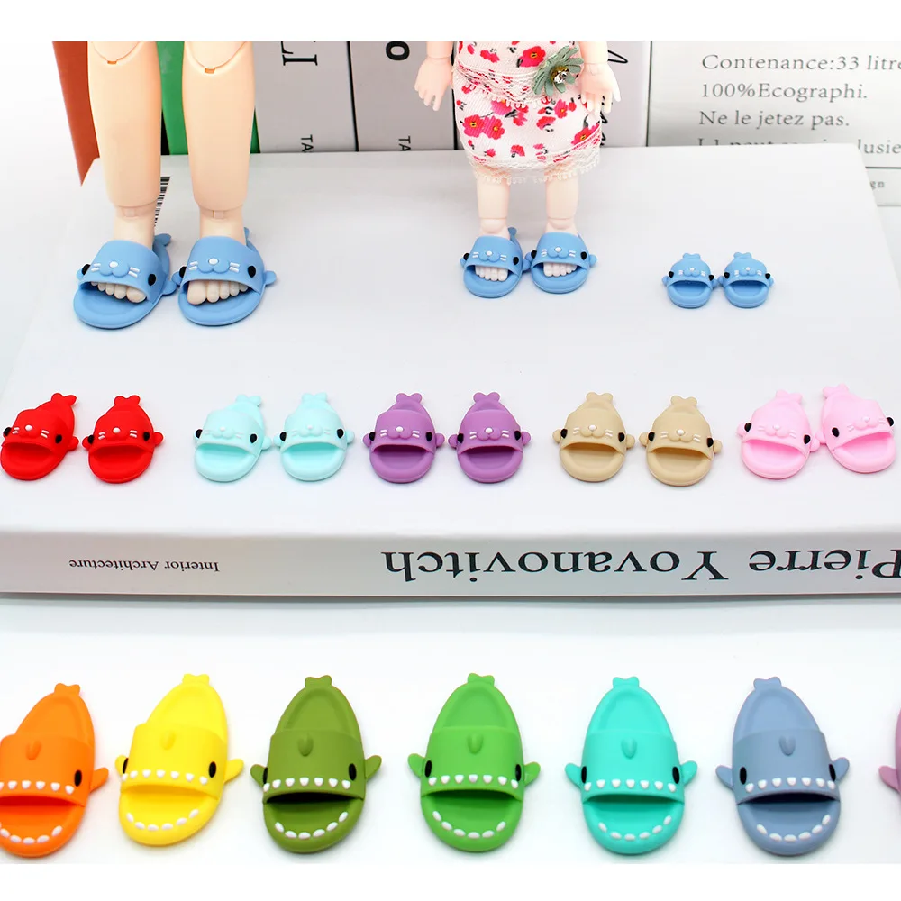 Cartoon Cute Animal Sharks Seal Mini Slippers Doll Accessories Princess Doll Shoes Girls Play House Accessories Ragdoll Slippers