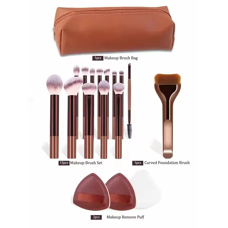 17 Pcs Professional Makeup Brush Set Bristles Soft for Powder Contouring Blush Includes Makeup Bag Air Cushion Daily Makeup