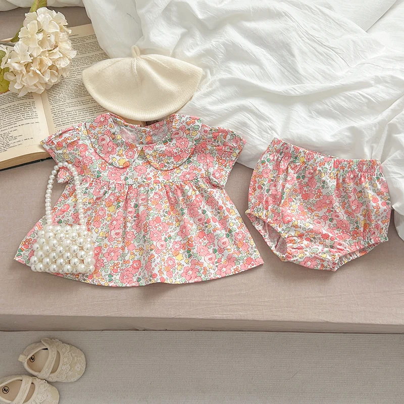 Summer Toddler Girl Strap Suits 0-3Yrs Baby Clothes Sets Cotton Printing Baby Tops Tee and Shorts Infant Tracksuit Newborn Sets