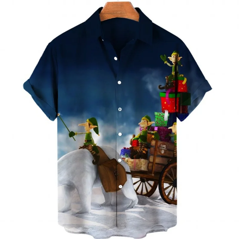2024 Christmas casual shirt men's short sleeve shirt Shang Hawaiian Party Summer street style beachwear tops clothing