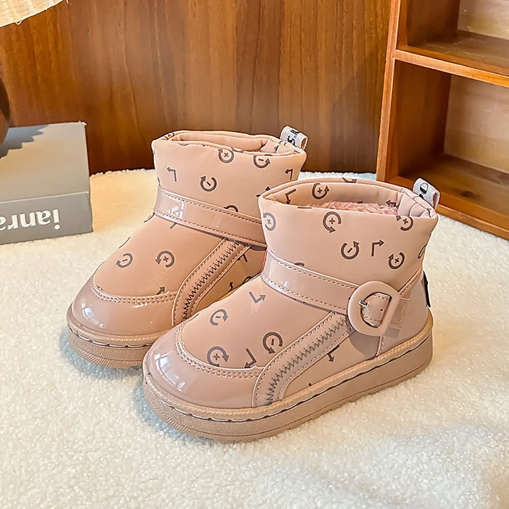 Stivali da neve in peluche in pelliccia sintetica per bambini Stivali da neve da ragazza impermeabili in pelle PU spessi e caldi per adolescenti Scarpe di cotone in velluto per bambini