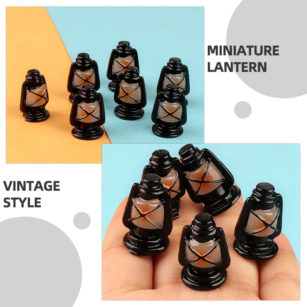 

8pcs Resin Miniature Lantern Vintage Style Dollhouse Micro Landscape Decorative Lamp For Tiny House Desktop Mini