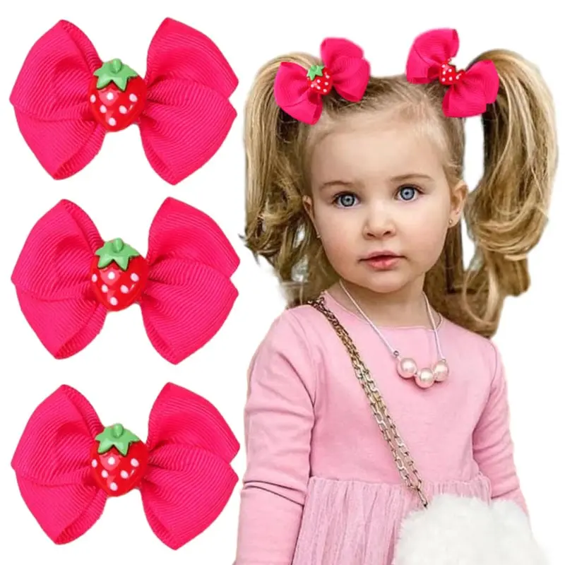 

ncmama Strawberry Butterfly Hairpin Cute Girl Bangs Clip Rose Red Ribbon Bow Hair Clips Barrettes Kids Headwear Hair Accessories