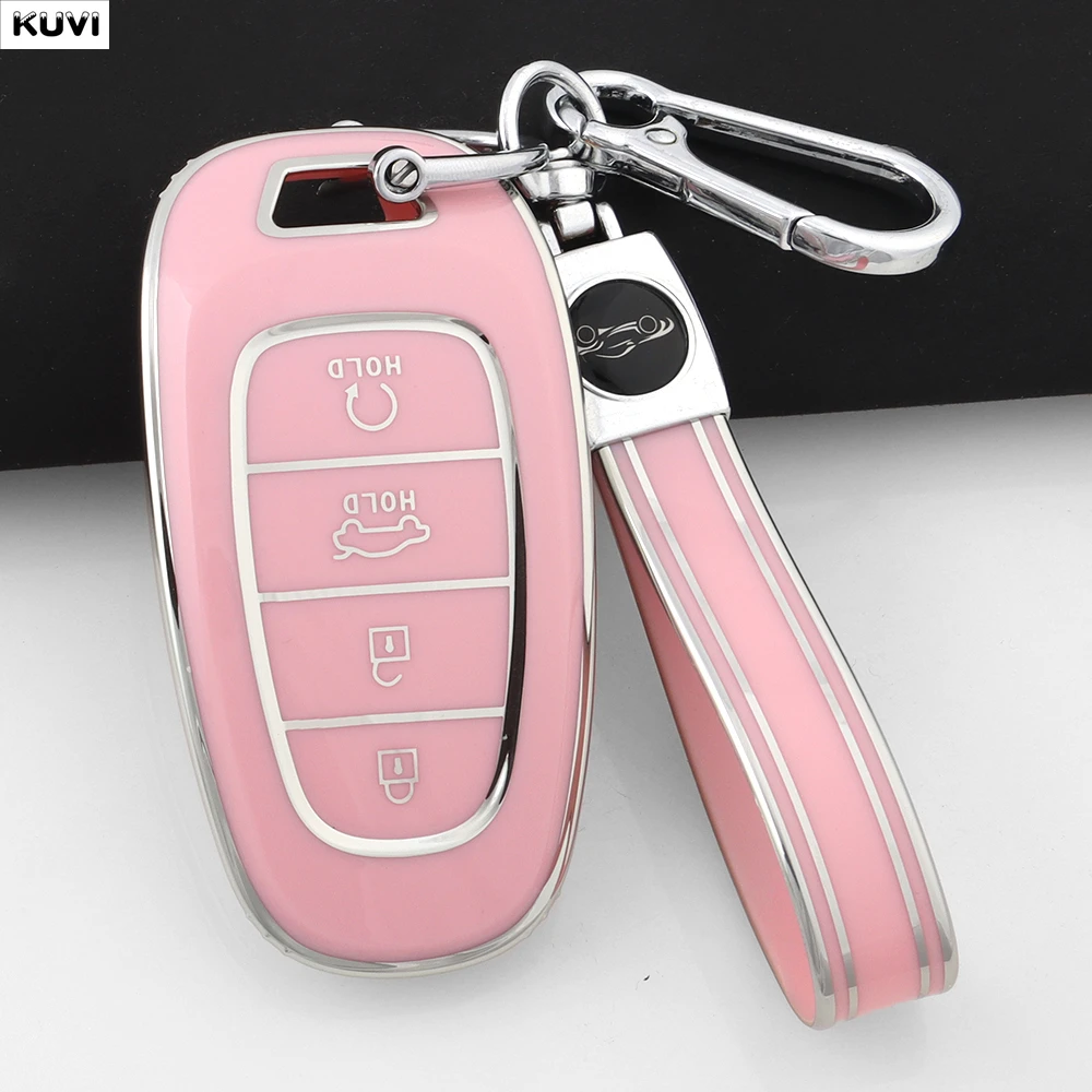 Capa de chave de carro em TPU com 4 botões para Hyundai Santa Fe Tucson 2022 NEXO NX4 Atos Prime Solaris 2021, chaveiro, acessórios automotivos