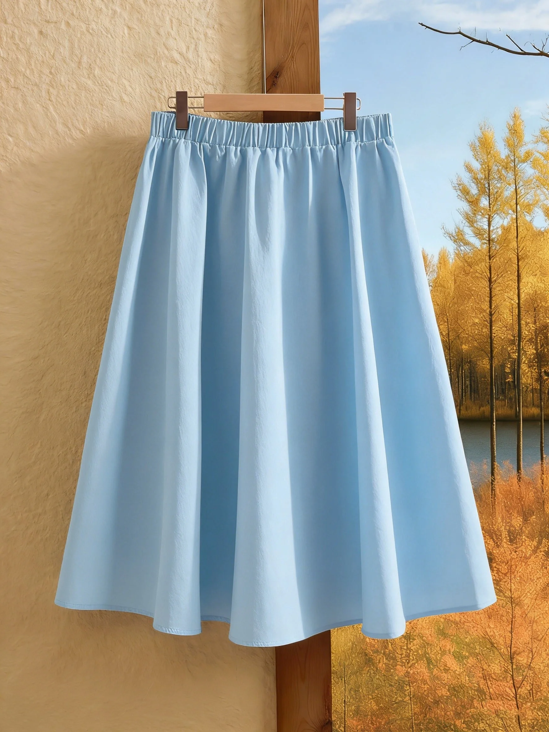 Plus Size Solid Color Elastic Waist Swing Loose Summer Fashion All-Match Skirt image 4