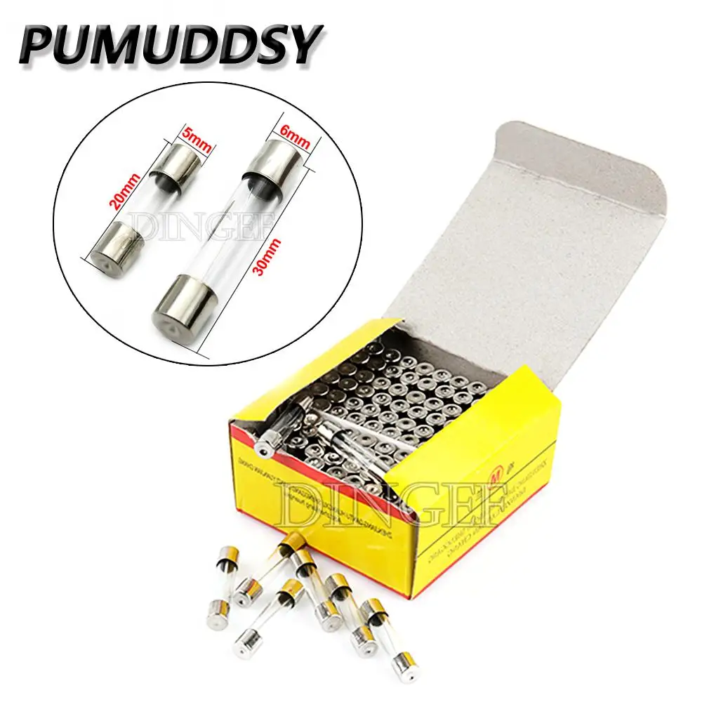 100PCS 5*20mm 6*30mm Fast Blow Glass Tube Fuses 5x20mm 6x30mm 250V 0.5A 1A 2A 3A 4A 5A 6A 8A 10A 15A 20A 25A 30A 0.75A AMP Fuse