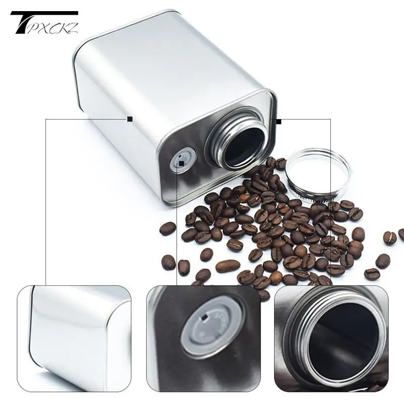 1pcs Coffee Bean Airtight Cans Outdoor Camping Tin Box Food-grade Packaging Storage Fresh Breathing Iron Cans