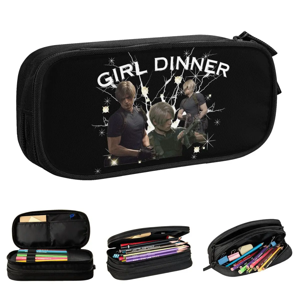 Retro Leon Kennedy Girl Dinner Pencil Case Resident Evils Games RE4 Pencilcases Large Storage Bags School Supplies Stationery