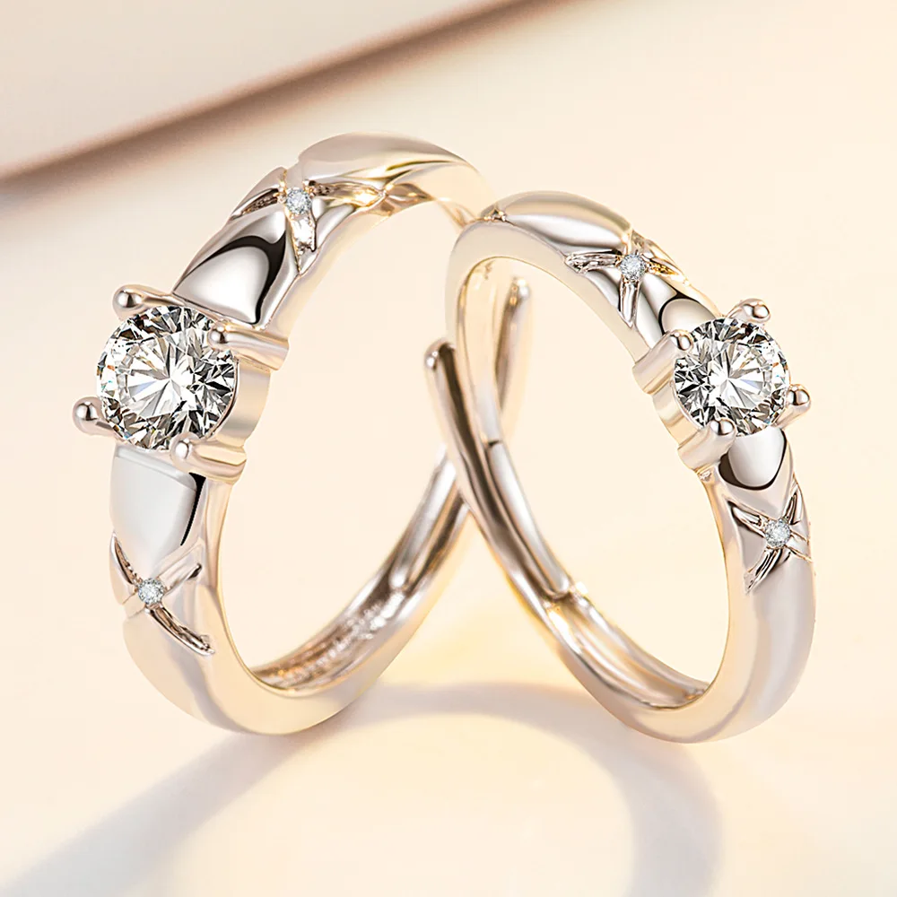 NEW 925 Sterling Silver Moissanite Diamond Couple Rings for Lovers Matching Wedding Jewelry Set