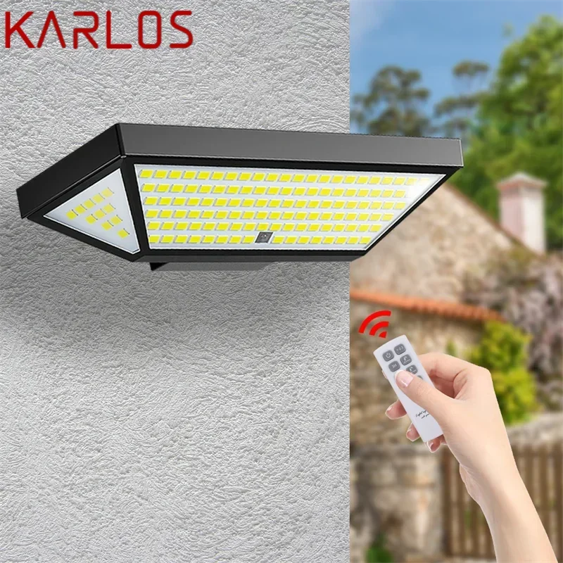 KARLOS Outdoor Solar Wall Flood Light Human Body Induction With Remote Control Waterproof IP65 LED For Courtyard Porch Lamp