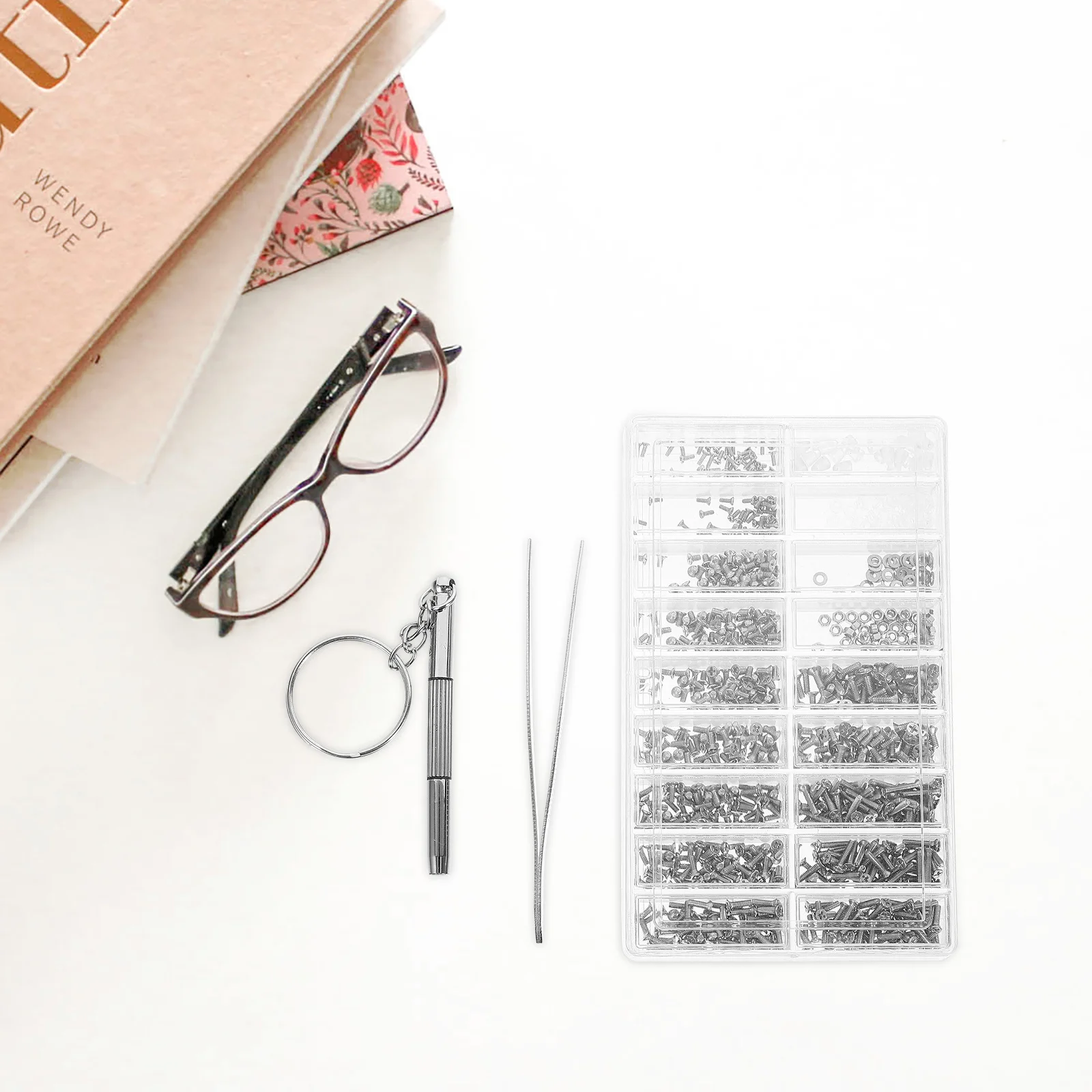 

1Set Glasses Repair Kit Durable Aluminum Alloy Eyeglass Screw Set Portable Storage Box Glass Repair Tools Eye Glass Screw Kit