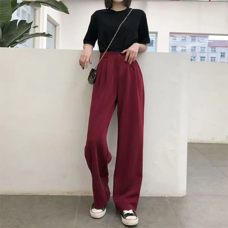 Women Autumn Korean Office Lady Loose Solid Color High Waist Appear Thin Suit Pants Women Clothes Simplicity All-match Straight