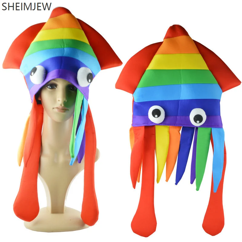 

Funny Rainbow Squid Hat Yellow Flying Duck Hat Costume Accessories Halloween Carnival Fun Party Ocean Animal Octopus Headwear