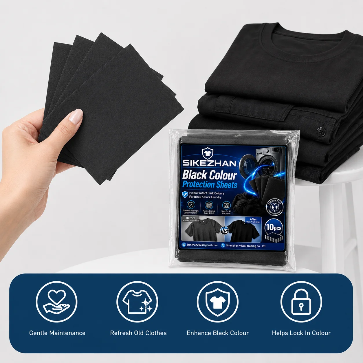 SIKEZHAN 10Pcs Black Laundry Colour Protection Sheets Dye Trapping Fabric Care for Dark Clothes Washing Machine Daily Home Use
