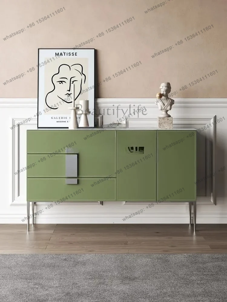 Saddle Leather Sideboard Chest of Drawers Stone Plate Entrance Cabinet Modern Minimalist Tea Cabinet