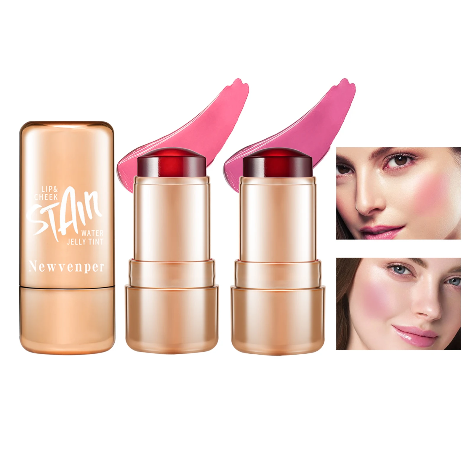 Durable Waterproof Water Jelly Tint Blush Stick for Face and Lip，Non-Sticky，Long Lasting，Moisturizing，Nourishing