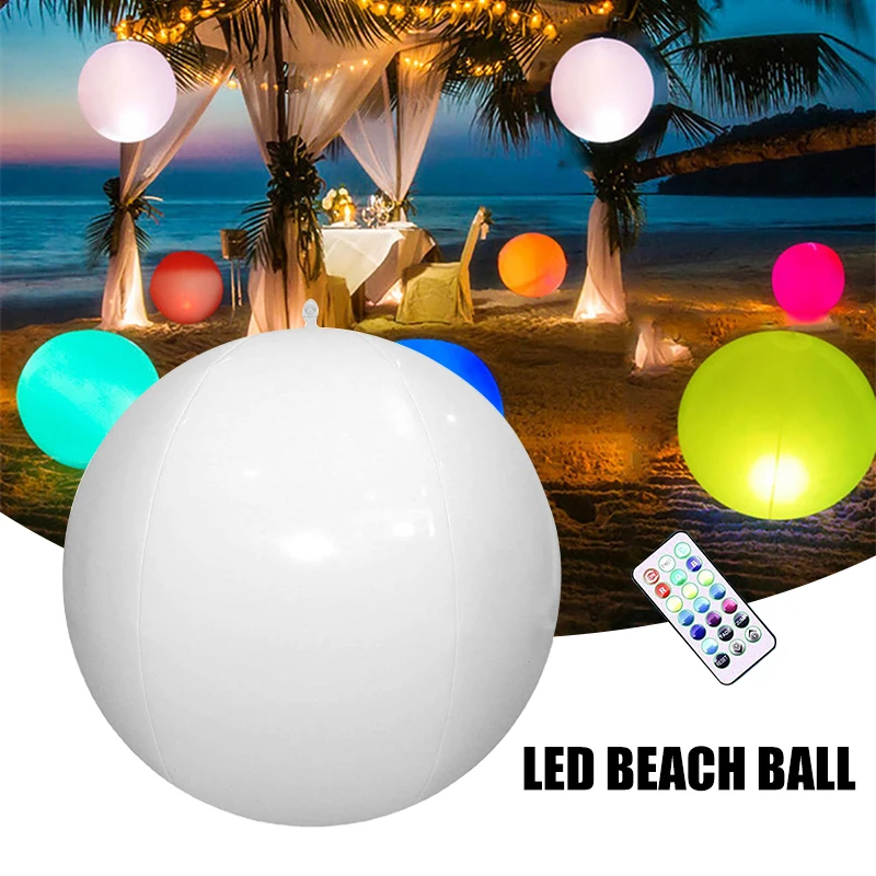 40cm LED Balloon Large Inflatable Glowing Beach Ball 16 Colors Remote Control Blow Up Balls Waterproof For Swimming Pool Party