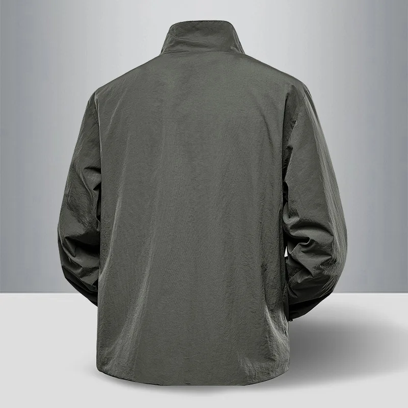 2025 New Men's Stand Collar Jackets Solid Business Casual Outwear Male Waterproof Zipper Pocket Breathable Jacket Plus Size 5XL