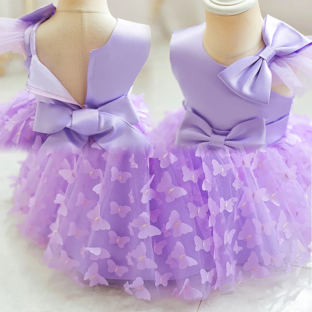 Big Bow new Baby Party Girl Princess Dress Lace Fashion First Birthday Birthday sequin Girl Flower Tulle Evening Dress 0-6Y