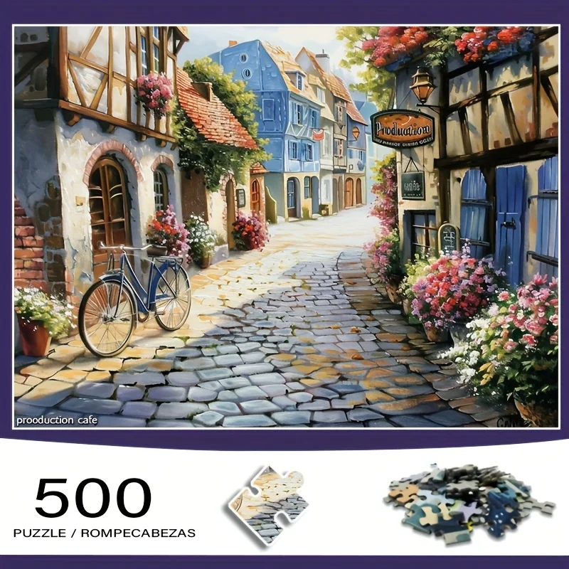 500 قطعة من صندوق الألغاز الصغير للبالغين بتصميم شارع المدينة الأوروبية - مقاوم للخدش، مستوى صعوبة عالي للكبار والعائلة #1