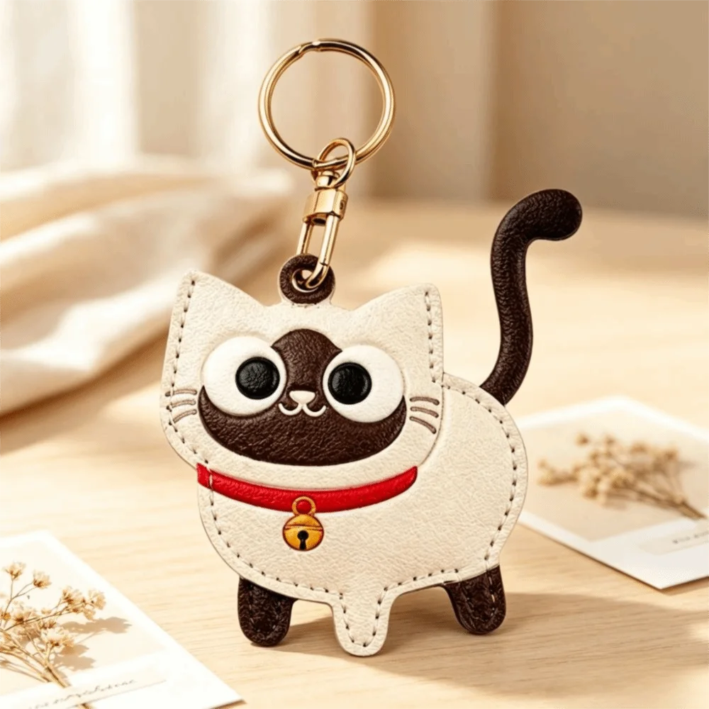 Creative Leather Material Kitty Access Card Cover Cute Anti-lost ID Card Holder Bag Pendant Cat Design Cat Keychain Women