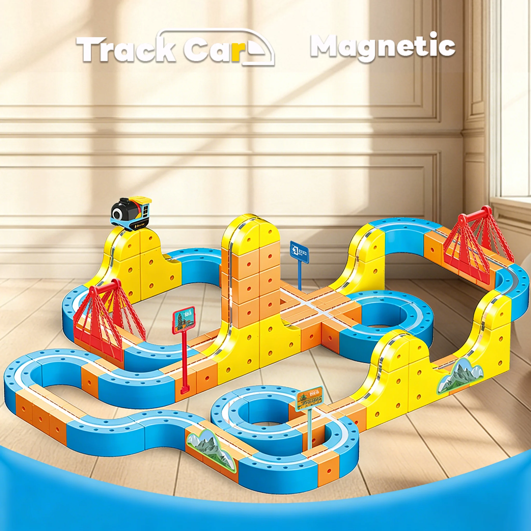 DIY Electric Magnetic Building Block Track Car - Magic Magnetic Levitation Track Cube, Kids' Magnetic Assembly Toy