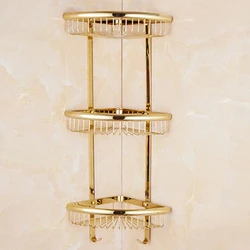 Vidric Luxury Gold/Chrome/Vintage bathroom brass shelves shampoo holder corner bath basket Bathroom Accessories bath hardware