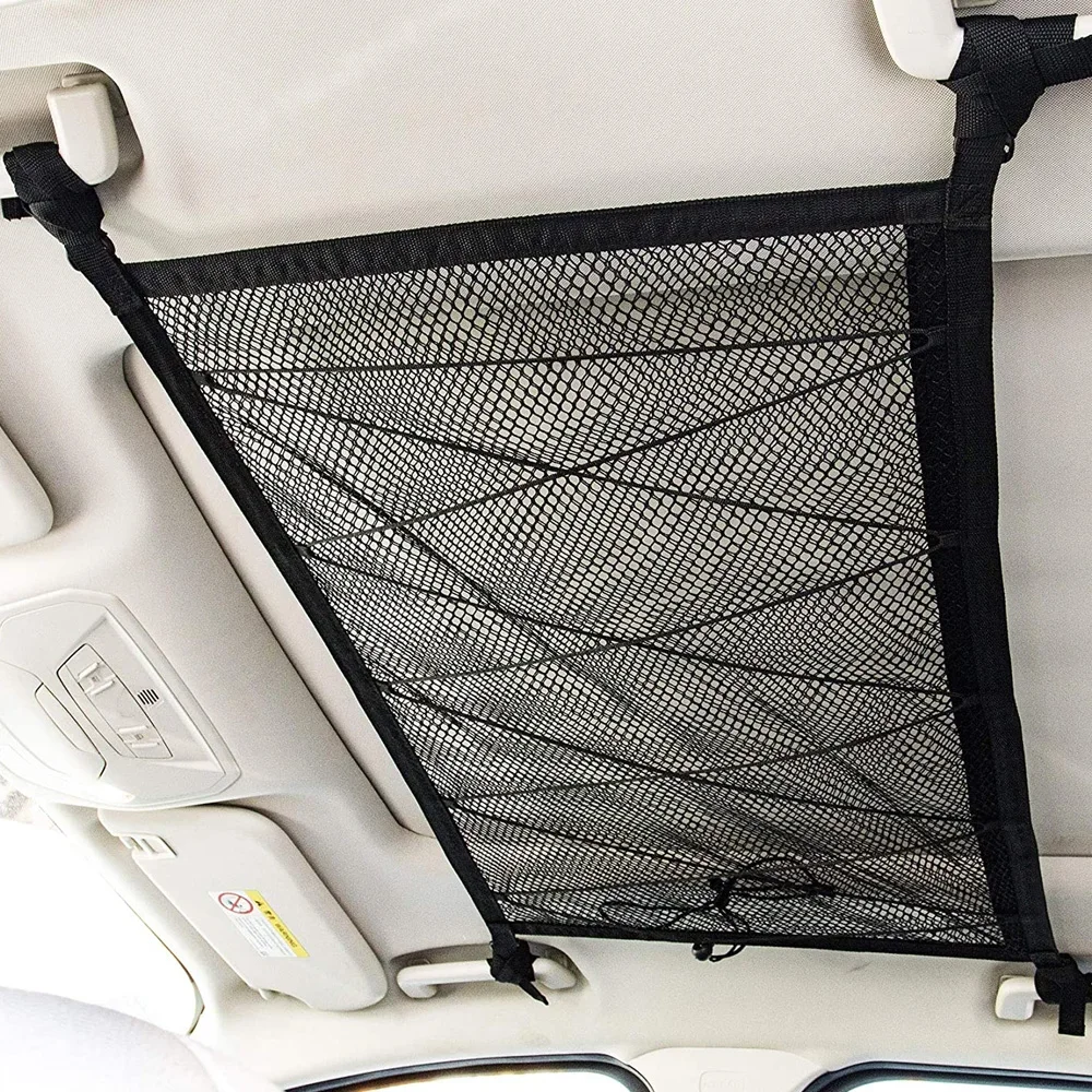 Car Roof Storage Bag Interior Cargo Net Breathable Mesh Bag Car Ceiling Storage Net Bag Auto Stowing Tidying Accessories