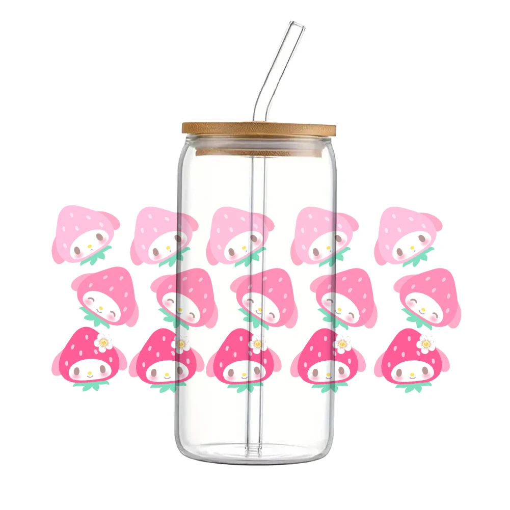 Sanrio My Melody UV DTF Wraps Sticker DIY Student Gift For 16oz Glass Cup Waterproof Decals Coffee Cup Sticker