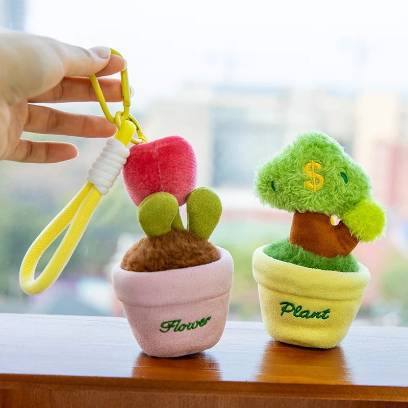 Portachiavi in peluche divertenti da 12 cm: cactus, tulipano, tarassaco - Morbidi portachiavi a forma di piante fumose per borse e zaini