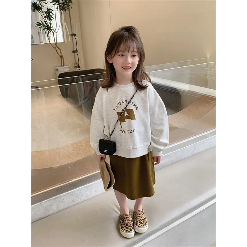 

Комплект свитшотов для девочек, осенний новый модный детский топ для маленьких девочек + юбка из двух предметов