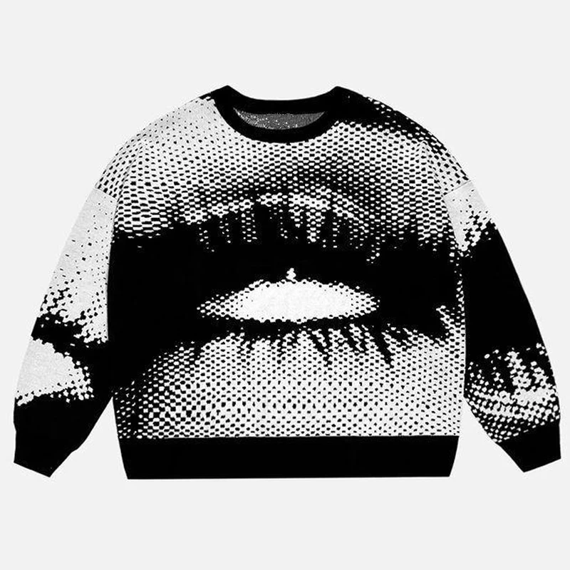 Y2k Gothic American fashion sweater with neutral print knitted couple sports design pullover for women's casual long sleeved