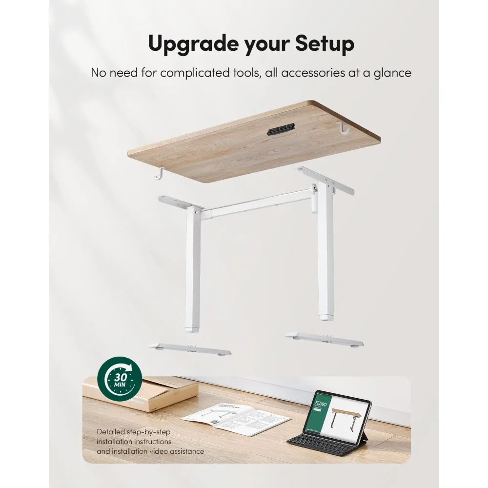 Mesa de escritório vertical de altura ajustável de uma peça, mesa de computador vertical elétrica de 48x24 polegadas, 4 metros
