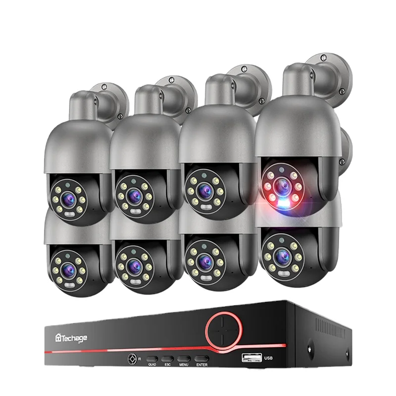8 Channel Full Color Night Vision Two-Way Audio Ip66 Waterproof Surveillance Ip 4K Ptz Cameras