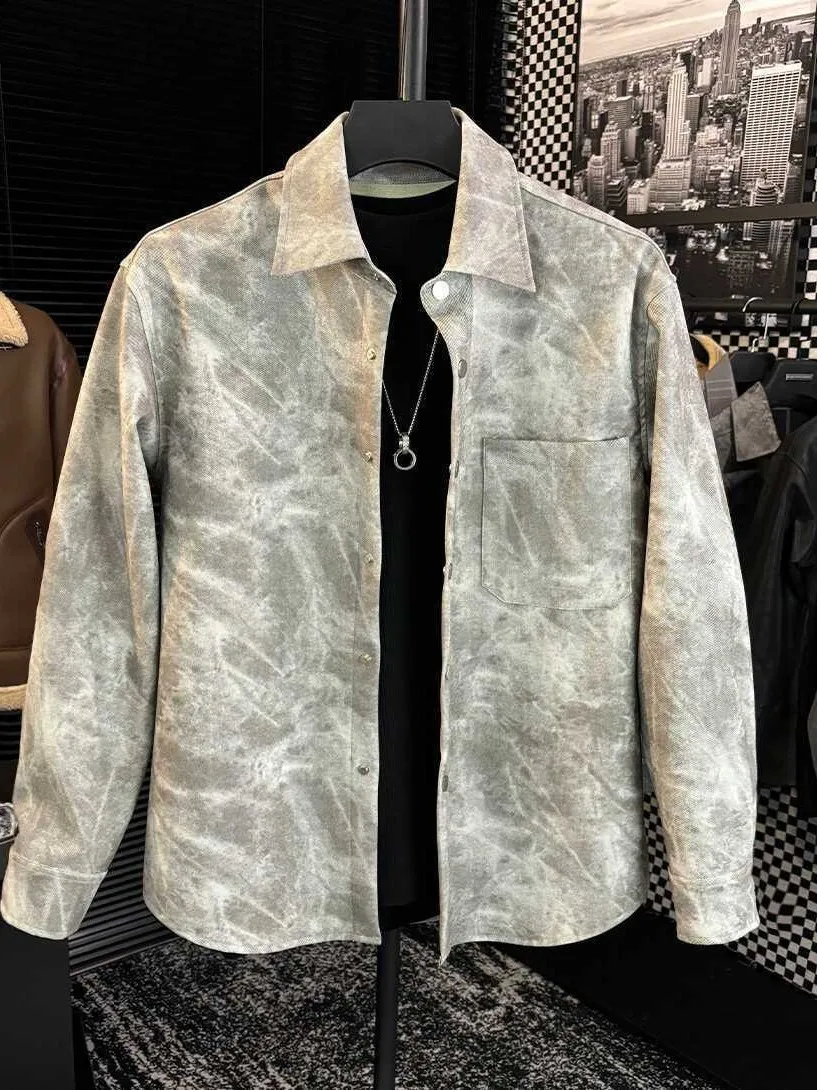 

Высококачественная мужская рубашка с длинным рукавом и воротником, окрашенная в стиле индиго, для весны и осени, модная, повседневная, свободного кроя, дышащая, из полиэстера