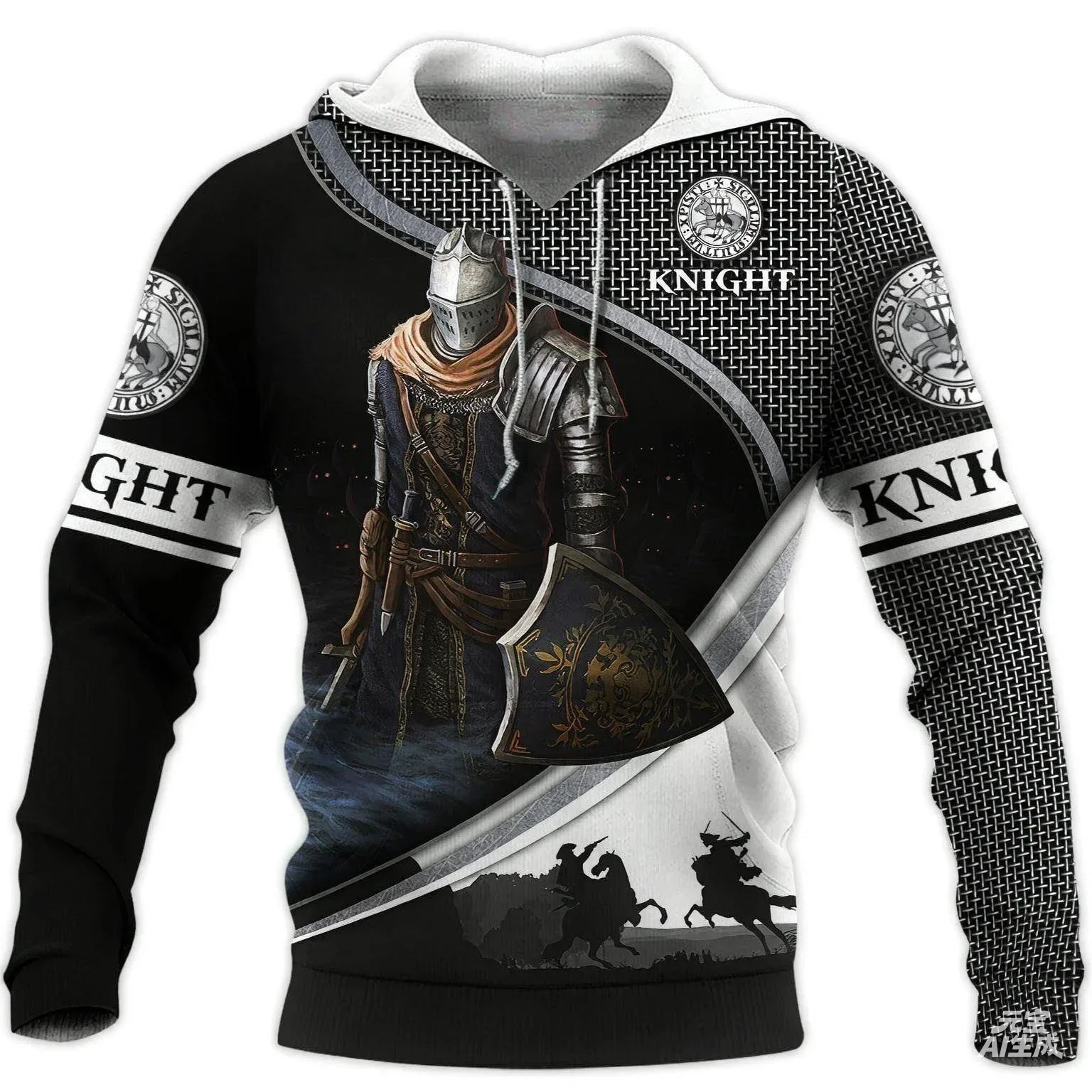 Knights Templar Men's Hoodie 3D Print Oversized Sweatshirt Harajuku Fashion Loose Jacket Pullover Casual Hooded Streetwear Tops